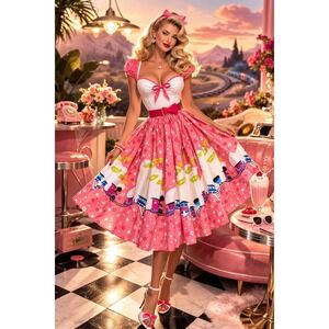 Pinup Couture Mary Blair Swing Skirt Women's S Pink Novelty Train Rockabilly 50s